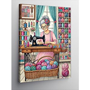 Kanvas Tablo Dikiş Odasında Yaşlı Kadın 50x70 cm