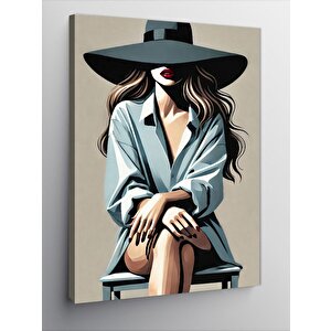Kanvas Tablo Gizemli Kadın Ve Büyük Şapka 70x100 cm