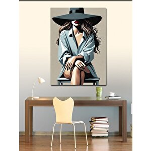 Kanvas Tablo Gizemli Kadın Ve Büyük Şapka 70x100 cm