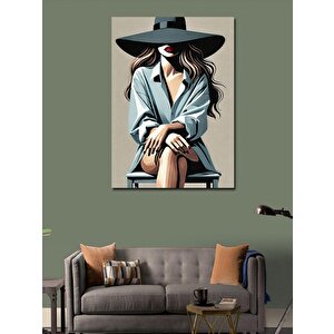 Kanvas Tablo Gizemli Kadın Ve Büyük Şapka 70x100 cm