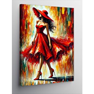 Kanvas Tablo Kırmızı Elbiseli Kadın 100x140 cm