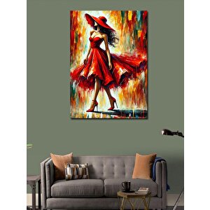 Kanvas Tablo Kırmızı Elbiseli Kadın 100x140 cm