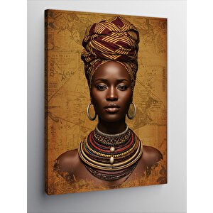 Kanvas Tablo Afrikalı Kadın Ve Geleneksel Takılar 70x100 cm
