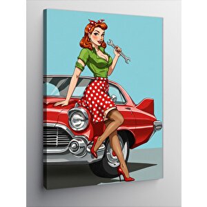 Kanvas Tablo Tamir Eden Retro Kadın 50x70 cm
