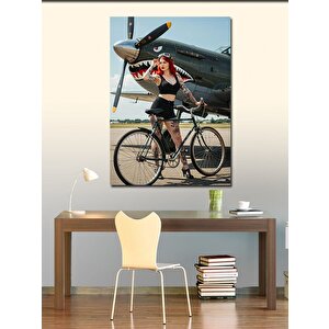 Kanvas Tablo Retro Bisiklet Ve Kadın 100x140 cm