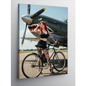 Kanvas Tablo Retro Bisiklet Ve Kadın 50x70 cm