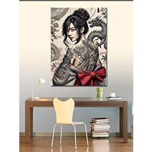 Kanvas Tablo Dövmeli Kadın Ve Kırmızı Kurdele 50x70 cm