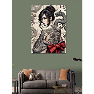 Kanvas Tablo Dövmeli Kadın Ve Kırmızı Kurdele 50x70 cm