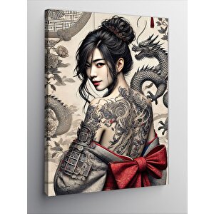 Kanvas Tablo Dövmeli Kadın Ve Kırmızı Kurdele 70x100 cm