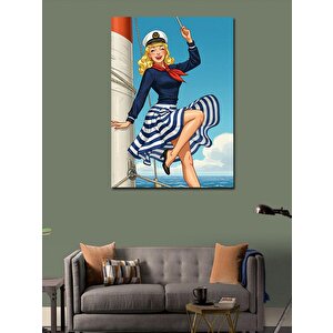Kanvas Tablo Denizci Kadın Ve Çapa Çizimi 50x70 cm