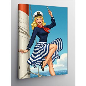 Kanvas Tablo Denizci Kadın Ve Çapa Çizimi 70x100 cm