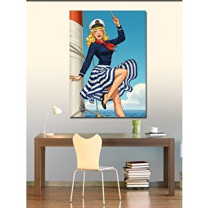 Kanvas Tablo Denizci Kadın Ve Çapa Çizimi 100x140 cm