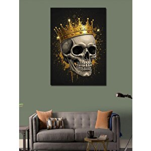Kanvas Tablo Altın Taçlı Kafatası İllüstrasyonu 100x140 cm