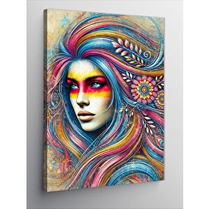 Kanvas Tablo Renkli Saçlı Kadın Portresi 70x100 cm