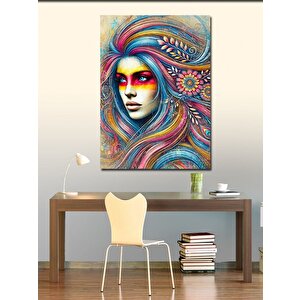 Kanvas Tablo Renkli Saçlı Kadın Portresi 70x100 cm