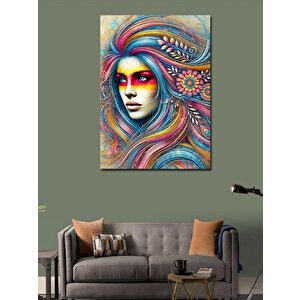 Kanvas Tablo Renkli Saçlı Kadın Portresi 70x100 cm
