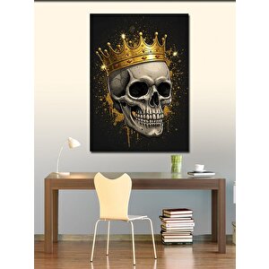 Kanvas Tablo Altın Taçlı Kafatası İllüstrasyonu 70x100 cm
