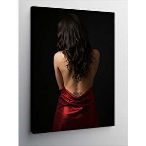Kanvas Tablo Sırtı Dönük Kırmızı Elbiseli Kadın 100x140 cm