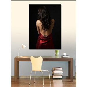 Kanvas Tablo Sırtı Dönük Kırmızı Elbiseli Kadın 100x140 cm