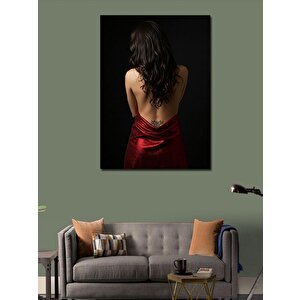 Kanvas Tablo Sırtı Dönük Kırmızı Elbiseli Kadın 100x140 cm