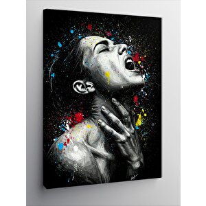 Kanvas Tablo Renkli Şarkı Söyleyen Kadın 100x140 cm