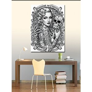 Kanvas Tablo Kafatası Ve Kadın Dövmesi 70x100 cm