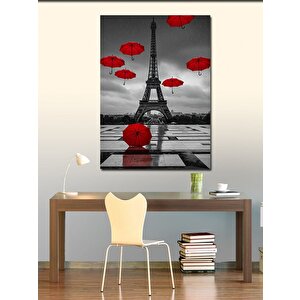 Kanvas Tablo Eiffel Kulesi Ve Kırmızı Şemsiyeler 50x70 cm