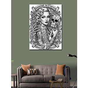 Kanvas Tablo Kafatası Ve Kadın Dövmesi 50x70 cm