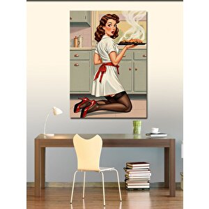 Kanvas Tablo Retro Kadın Pasta Sunumu 50x70 cm