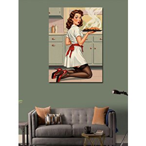 Kanvas Tablo Retro Kadın Pasta Sunumu 50x70 cm