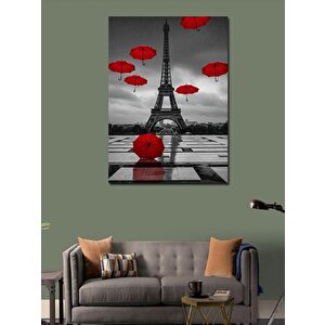 Kanvas Tablo Eiffel Kulesi Ve Kırmızı Şemsiyeler 100x140 cm