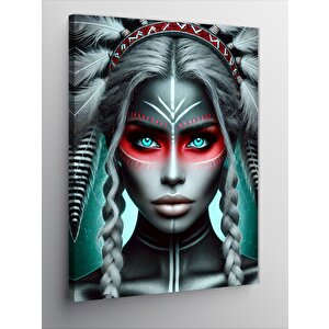 Kanvas Tablo Kızılderili Kadın Ve Tüy Deseni 100x140 cm