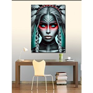 Kanvas Tablo Kızılderili Kadın Ve Tüy Deseni 100x140 cm