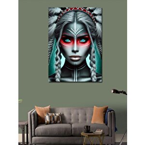 Kanvas Tablo Kızılderili Kadın Ve Tüy Deseni 100x140 cm