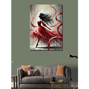 Kanvas Tablo Kırmızı Elbise Ve Rüzgâr Dansı 50x70 cm
