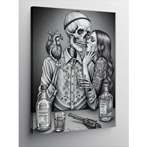 Kanvas Tablo Kafatası Ve Çift Portresi 100x140 cm