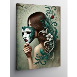 Kanvas Tablo Maskeli Kadın Portresi 100x140 cm