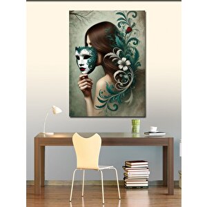 Kanvas Tablo Maskeli Kadın Portresi 100x140 cm