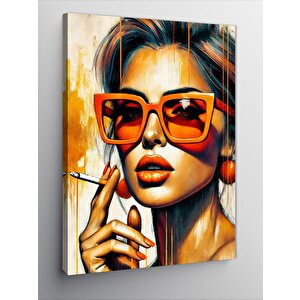 Kanvas Tablo Turuncu Gözlük Takmış Kadın 70x100 cm