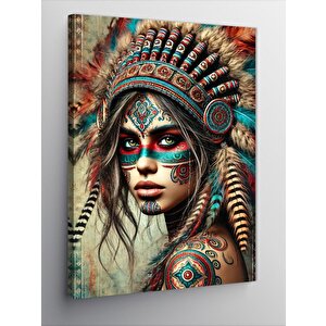 Kanvas Tablo Kızılderili Kadın Portresi 100x140 cm
