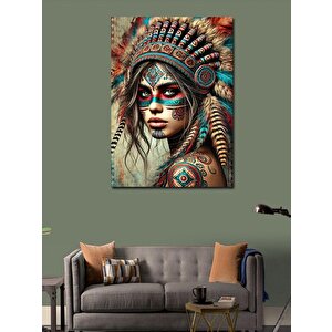 Kanvas Tablo Kızılderili Kadın Portresi 100x140 cm