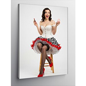 Kanvas Tablo Beyaz Elbiseli Retro Kadın 50x70 cm