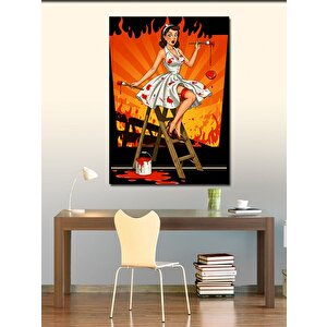 Kanvas Tablo Merdivende Retro Kadın Ve Boya Kovası 70x100 cm