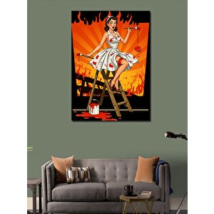 Kanvas Tablo Merdivende Retro Kadın Ve Boya Kovası 70x100 cm