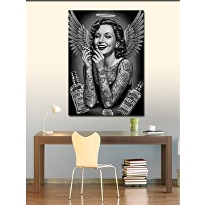 Kanvas Tablo Kanatlı Kadın Ve Viski 100x140 cm