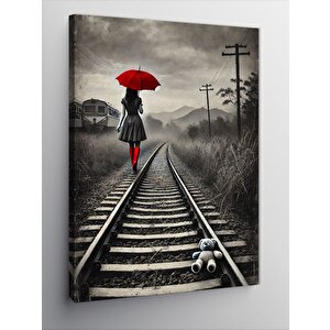 Kanvas Tablo Demir Yolda Kırmızı Şemsiyeli Kadın 70x100 cm