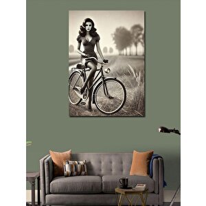 Kanvas Tablo Bisikletli Kadın Figürü 70x100 cm