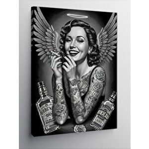 Kanvas Tablo Kanatlı Kadın Ve Viski 50x70 cm