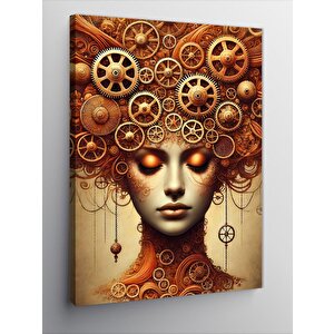 Kanvas Tablo Dişli Çarklarla Düşünen Kadın 70x100 cm