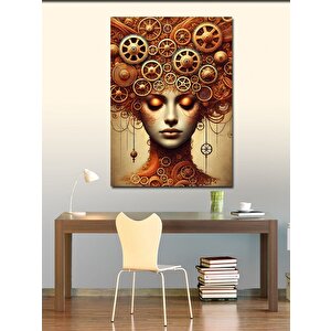 Kanvas Tablo Dişli Çarklarla Düşünen Kadın 70x100 cm